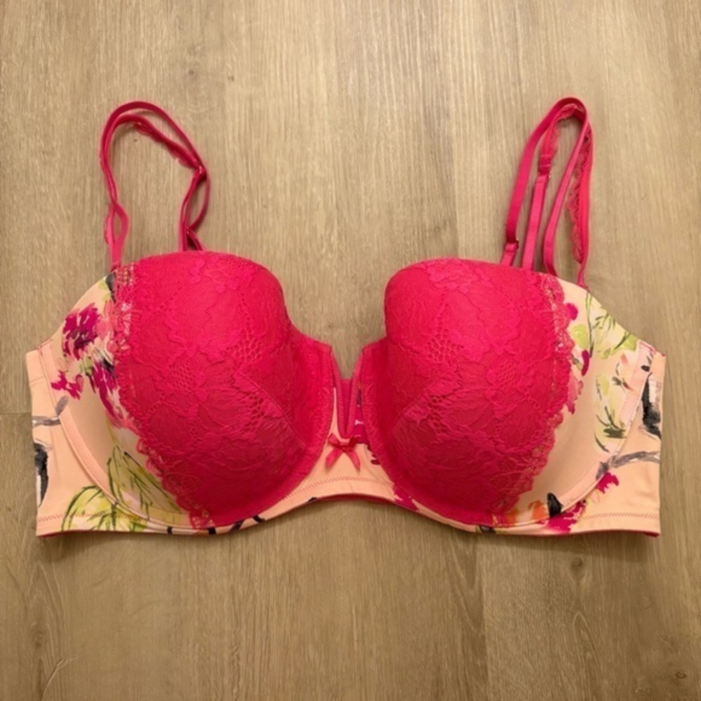 Cacique Lane Bryant Pink Floral Bra with Removable Straps 42DDD